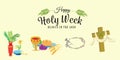 Set for Christianity holy week before easter, Lent and Palm or Passion Sunday, Good Friday crucifixion of Jesus and his Royalty Free Stock Photo