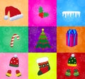 Set of christmas accessories on multicolor background. Royalty Free Stock Photo