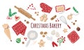 Set of Christmas Baking elements,home baking in winter.Gingerbread cookies, ingredient cooking,decoration. Royalty Free Stock Photo