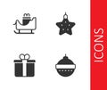 Set Christmas ball, santa claus sleigh, Gift box and star icon. Vector Royalty Free Stock Photo