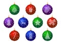 Set of Christmas balls with an ornate pattern and snowflakes. New Year decoration. Isolated objects on a white background. Vector Royalty Free Stock Photo