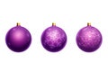 Set of christmas balls of purple color isolated on white background. Christmas decorations, ornaments on the Christmas tree Royalty Free Stock Photo