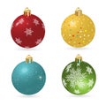 Set of Christmas balls red and blue with snowflakes. Isolated on white background. Vector Royalty Free Stock Photo