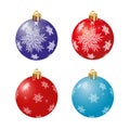 Set of Christmas balls red and blue with snowflakes. Isolated on white background. Vector Royalty Free Stock Photo