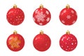 Set of Christmas balls red with snowflakes. Isolated on white background. Vector Royalty Free Stock Photo