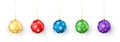 Set of Christmas balls on white background. Colorful Christmas and New Year toys decoration by snowflake Royalty Free Stock Photo