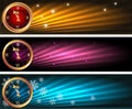 Set Christmas banners with chimes and sparkle stars Royalty Free Stock Photo