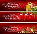 Set of christmas banners with gift boxes,bells and balls Royalty Free Stock Photo