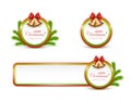 Set of Christmas banners with golden bells and red bow Royalty Free Stock Photo