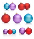Set Christmas Baubles: Red, Purple, Blue Isolated Royalty Free Stock Photo