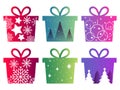 Set of Christmas boxes with a pattern and gradient. Icons isolated on white background. Vector Royalty Free Stock Photo