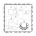 Set of Christmas candles, berries and mistletoe leaves, frame