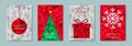 Set Christmas card in modern minimalist geometric low poly style, red and white paper backgrounds, elements for calendar