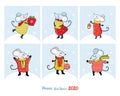 Set of Christmas cards and banners with cute cartoon mice in vector. Funny and happy new year mouse. Hand drawn text Happy New Royalty Free Stock Photo