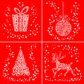 Set of Christmas cards: Christmas tree, gift, Christmas ball, reindeer. Line. Ornament. Stars. New Year Royalty Free Stock Photo