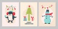 Set of Christmas cards with cute animals. Royalty Free Stock Photo