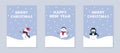 Set of Christmas cards with cute funny snowmen. Merry christmas and happy new year lettering. Royalty Free Stock Photo