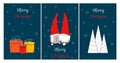 Set of Christmas cards with cute Scandinavian gnomes. Flat cartoon style gnome characters. Vector