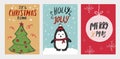 Set of Christmas cards with hand drawn elements