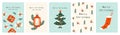 Set Christmas cards with Christmas tree, Christmas elements. Happy holidays. Vecto
