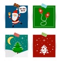 Set of Christmas cards. Vector illustrations of Santa Claus, mittens and Christmas tree.