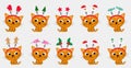 Set of Christmas cats in winter accessories such as a hoop with Christmas trees, gingerbread men, snowflakes. Vector