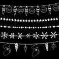 Set of christmas chalk doodle garlands, dividers, s