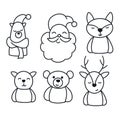 Set christmas characters doodle style Royalty Free Stock Photo