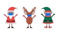 Set of Christmas characters, Santa Claus, Elf and deer in medical masks on white background Royalty Free Stock Photo