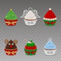 Set of christmas cupcakes with bows