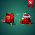 Set of Christmas 3D icons, Santa Claus bag with presents and Santa letterbox with presents