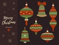 Set of Christmas decorations bells and balls with bows. Royalty Free Stock Photo