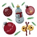 Set of Christmas decorations. Christmas bells and toys. Vector illustration Royalty Free Stock Photo