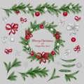 Set of christmas decorations. Red and silver colors Royalty Free Stock Photo