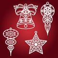 Set of Christmas decorations. Template for laser cutting, wood carving. Vector Royalty Free Stock Photo
