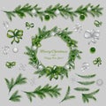 Set of christmas decorationsÃÅ½ Green and silver colors.