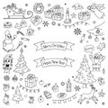 Set of Christmas and Christmas elements in doodle style. Vector illustration Royalty Free Stock Photo