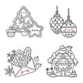 Set of christmas elements in kawaii doodle style Royalty Free Stock Photo