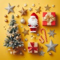 set of christmas elements with Santa Claus, Christmas tree and Kraft Paper gift box Royalty Free Stock Photo