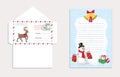 Set for Christmas envelope for the letter to Santa Claus, vector illustration