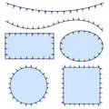 A set of Christmas garland frames. Bright festive lights. Vector template illustration of holiday elements Royalty Free Stock Photo