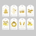 Set of Christmas gift tags with bright Golden Royalty Free Stock Photo