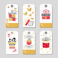 Set of Christmas gift tags with hand drawn gift boxes. Royalty Free Stock Photo
