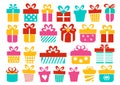 Set of Christmas gifts, New Year presents, gift boxes with ribbons, vector illustration in flat style Royalty Free Stock Photo