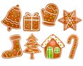 Set of Christmas gingerbread cookies watercolor illustration. Christmas icon