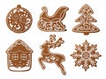 Set of christmas gingerbread decorated cookies.