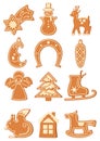 Set of Christmas gingerbread figures with glaze. Vector illustration. Royalty Free Stock Photo