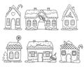 Set of Christmas gingerbread houses. Contour illustration on a white background Royalty Free Stock Photo