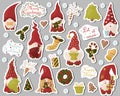 A set of Christmas gnome stickers. Vector illustration on a white background Royalty Free Stock Photo