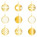 Set Christmas Golden balls isolated on white. Royalty Free Stock Photo